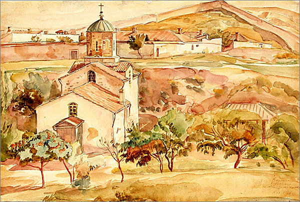 К. Ф. Богаевский. Храм Ионна Предтечи в Феодосии. Б., акв., 1924. ФМД