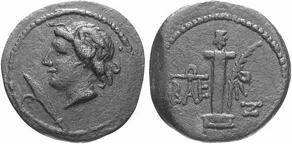 Герма на реверсе бронзовой монеты Боспорского царства I в.н.э.
